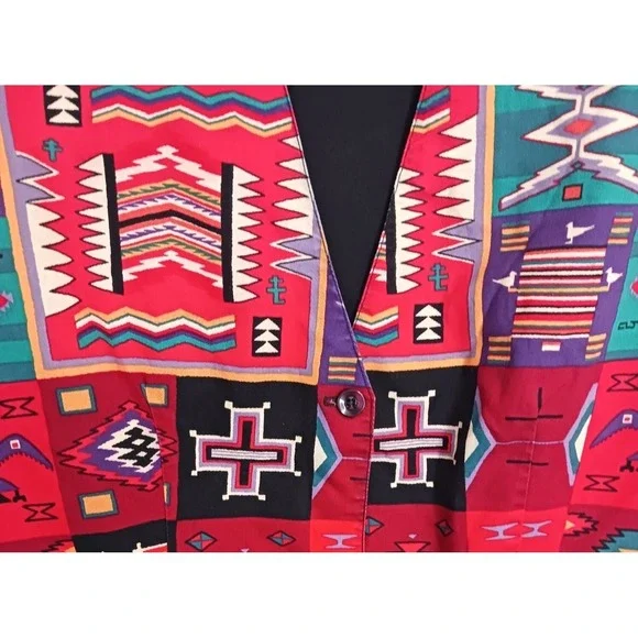 Vintage Pueblo Aztec Western Boho Cowboy Vest Made In USA Women's Size M - Picture 5 of 9